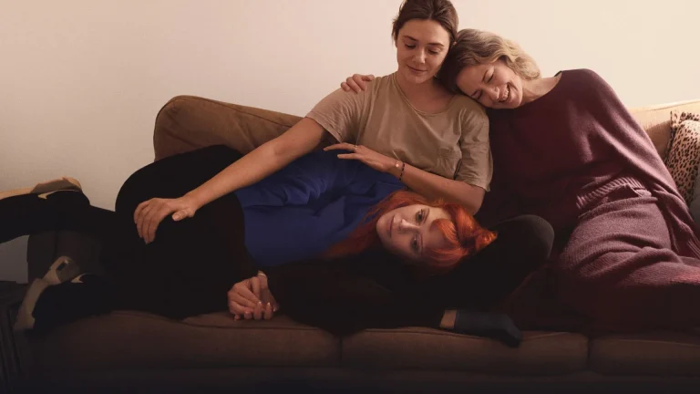 His Three Daughters” movie poster featuring Carrie Coon, Elizabeth Olsen, and Natasha Lyonne