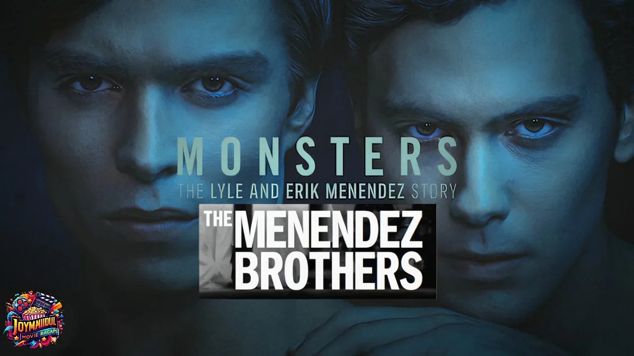 Poster of The Menendez Brothers documentary featuring Lyle and Erik Menendez with a somber background.