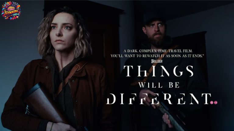 Poster of the movie ‘Things Will Be Different’ featuring the main characters in a mysterious farmhouse setting.