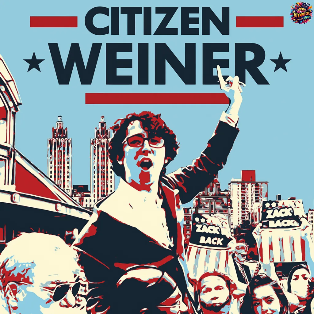 A scene from Citizen Weiner (2024), featuring Zack Weiner campaigning in New York City with his quirky team of supporters.