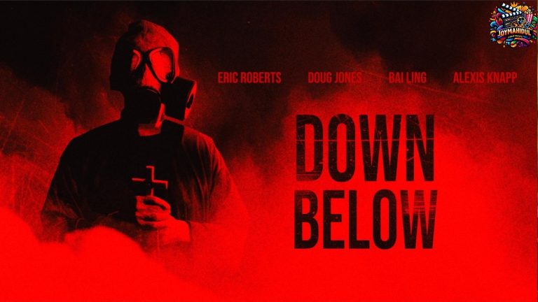 Movie poster of “Down Below” (2024) featuring the main characters and the haunted church setting.