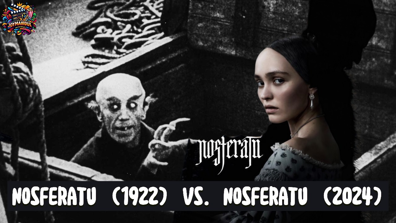 2024 Nosferatu movie poster featuring a dark, atmospheric setting that highlights the horror elements of the modern remake, paying homage to the 1922 silent classic.